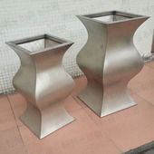 不锈钢花盆工艺品 拉丝磨砂落地花瓶 园林景观花盆