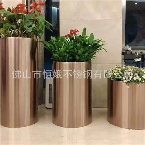 商场装饰金属花钵 玫瑰金花盆 不锈钢北欧落地大花盆