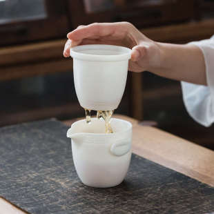 唐舍陶瓷羊脂玉瓷便携式 白瓷快客杯一壶四杯户外家用 旅行茶具套装