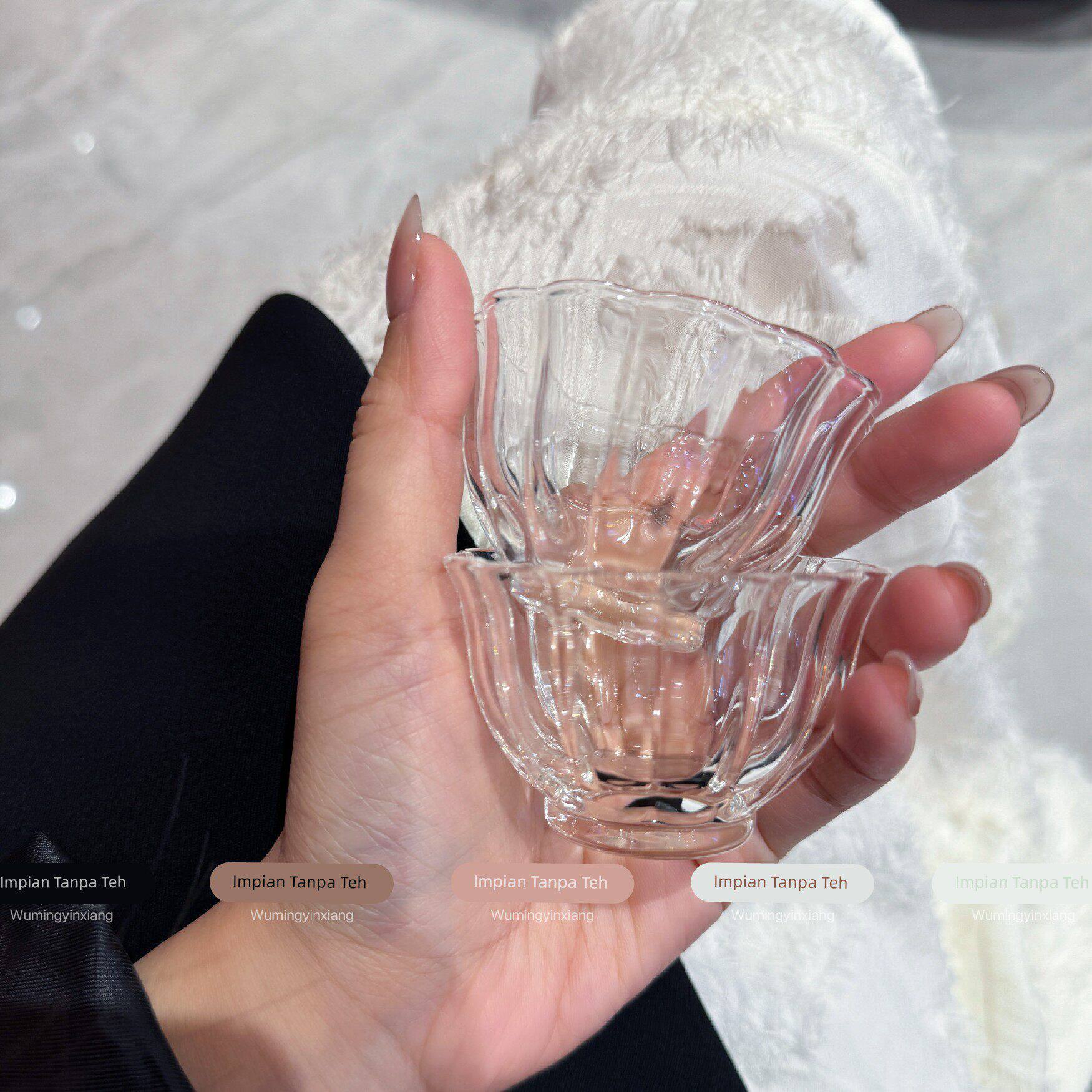 2只装！花瓣杯手工高硼硅玻璃家用透亮酒杯莲花主人杯品杯品茗杯