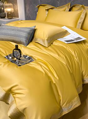 金黄色200支新疆长绒棉四件套100全棉纯棉被套床单轻奢高级感床品