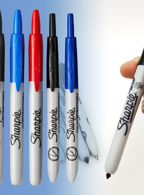 shanpie三福锐意记号笔sharpie32701按动马克笔油性防水美国自动伸缩笔家用标记笔工业无笔帽按压型记号笔