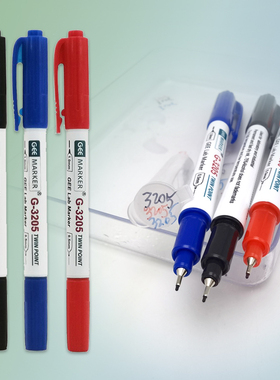 GEEMARKER双头防酒精记号笔G-3205油性速干塑料面防酒精轻擦黑红蓝0.5-1.0MM实验室马克笔