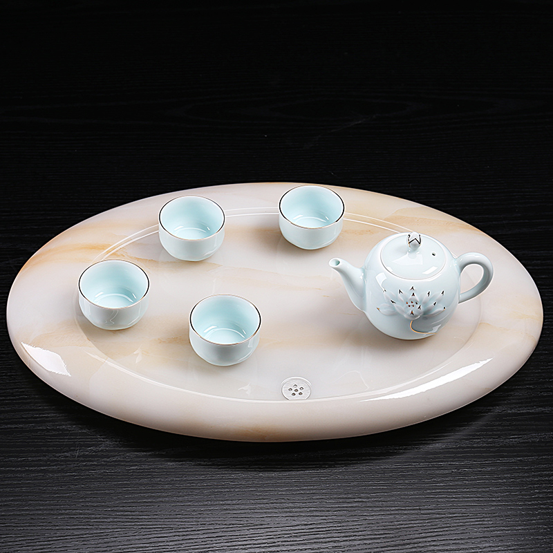 家用茶盘套装功夫茶台喝茶泡茶客厅简约中式青瓷茶具石头椭圆