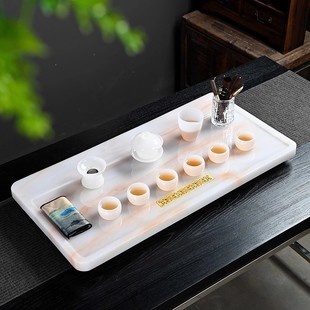 精工防玉石功夫简约茶具茶盘石材客厅家用茶台排水轻奢现代茶海