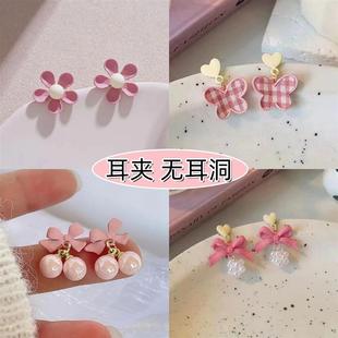 儿童甜美花朵耳夹2024新款女孩耳坠蚊香盘无耳洞耳夹配饰宝宝饰品