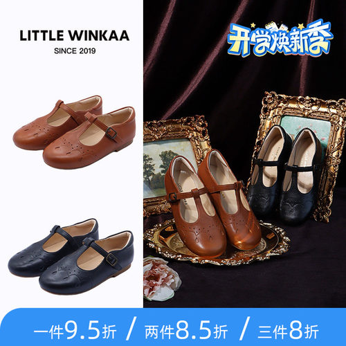 little winkaa 镂空复古牛皮革t字包头2026秋季新款真皮单皮鞋