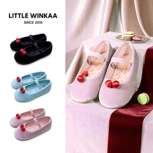 little winkaa童鞋2026春季新款可爱樱桃公主鞋百搭舒适舞蹈鞋女