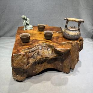 根雕实木茶台经济型香樟木茶几家用民宿茶台边几整体树根原木茶桌
