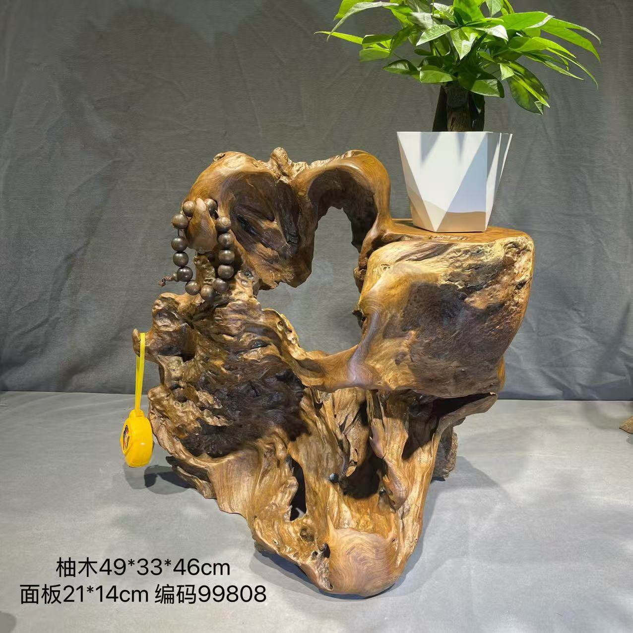 进口柚木实木整体根雕树桩凳子花架盆景石头底座摆件原木墩