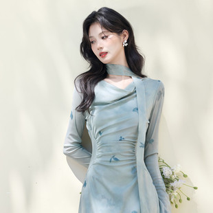 新中式 早秋连衣裙女 国风改良旗袍高级感收腰超仙气质绝美巨好看