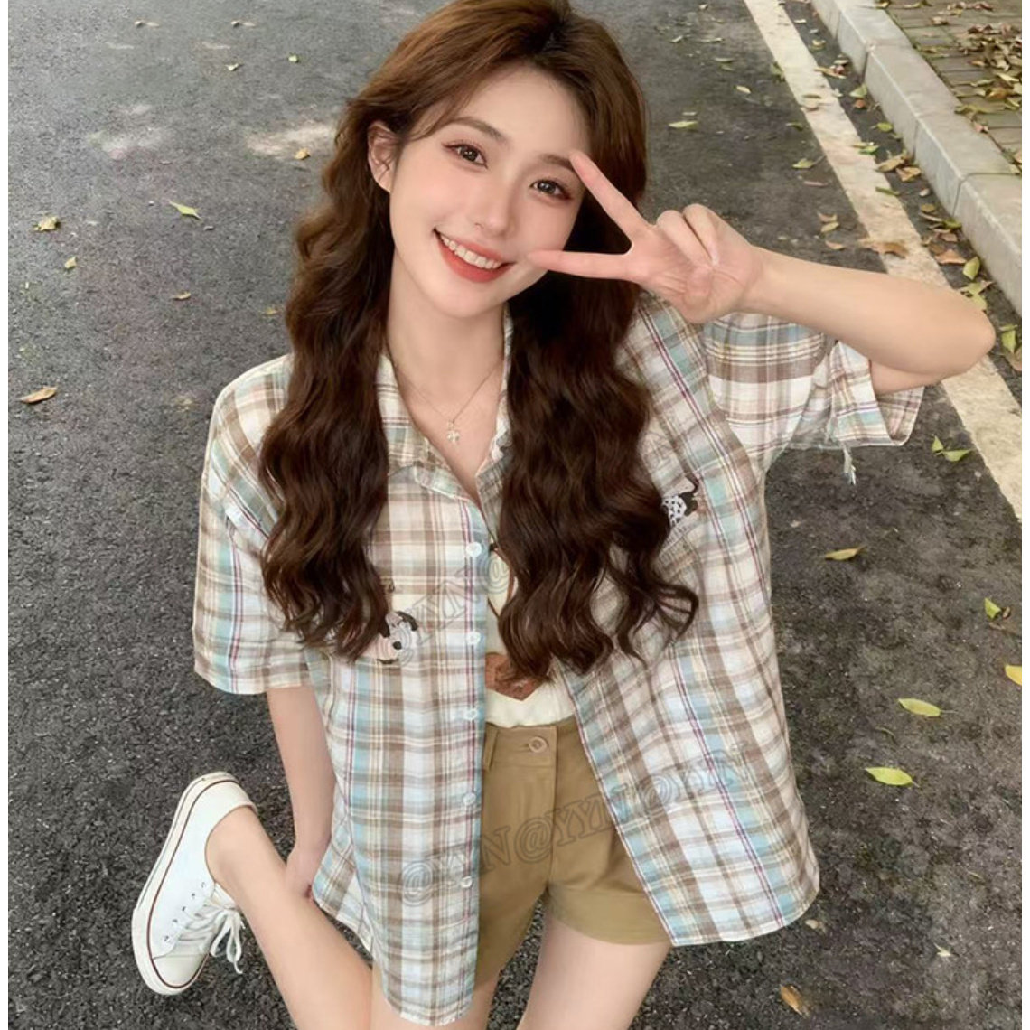 夏季复古格子宽松薄款长袖衬衫女