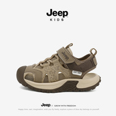 JEEP儿童包头凉鞋 男女童休闲鞋 魔术贴夏季 网面透气男孩跑步运动鞋