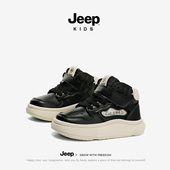 秋冬高帮休闲板鞋 2025新款 童鞋 JEEP儿童运动鞋 魔术贴皮面男女童鞋