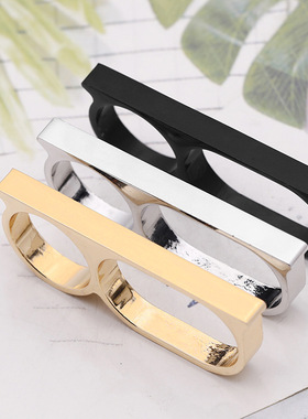 跨境temu新款 个性复古朋克风夸张双指戒指手饰欧美热销手饰