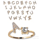 跨境爆款 戒指饰品 创意女士戒指可调节开口戒指26字母戒指