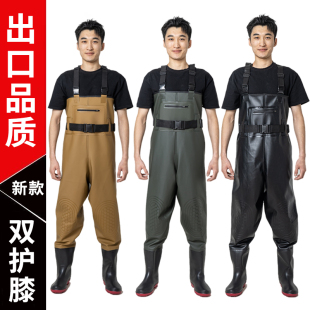 雨鞋 雨裤 皮叉男 半身连体加厚防水衣服赶海钓鱼挖藕服涉水裤 下水裤