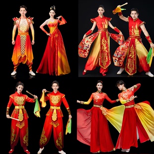 新款刺绣打鼓腰鼓锣鼓大气开场舞服装男女喜庆舞龙舞狮成人打鼓服