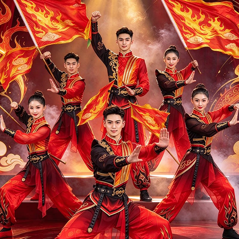 新款打鼓演出服成人男女威风锣鼓腰鼓服古典武术开场舞舞台表演服