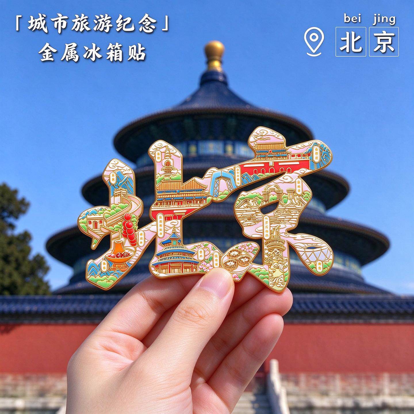 国潮北京文创冰箱贴故宫天坛长城地标图案磁吸贴旅游城市伴手礼品