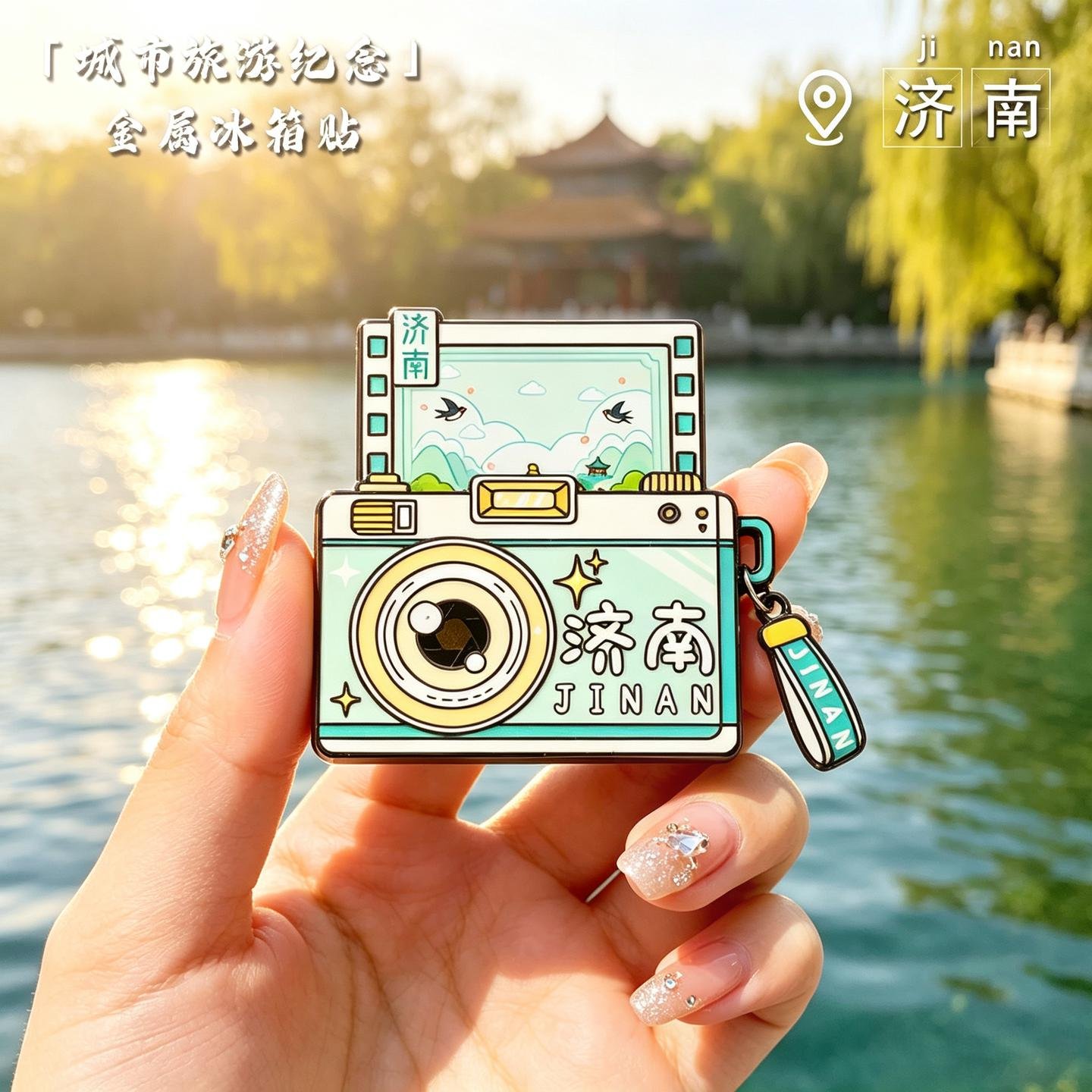 济南城市旅游相机照行冰箱贴纪念金属材质中国城市冰箱贴创意装饰