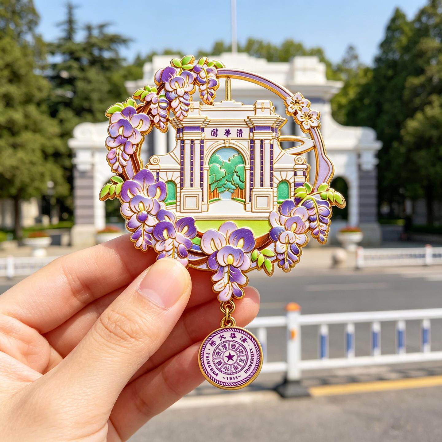 北京文创国潮紫藤花清华大学磁吸冰箱贴城市旅游清华园纪念品收藏