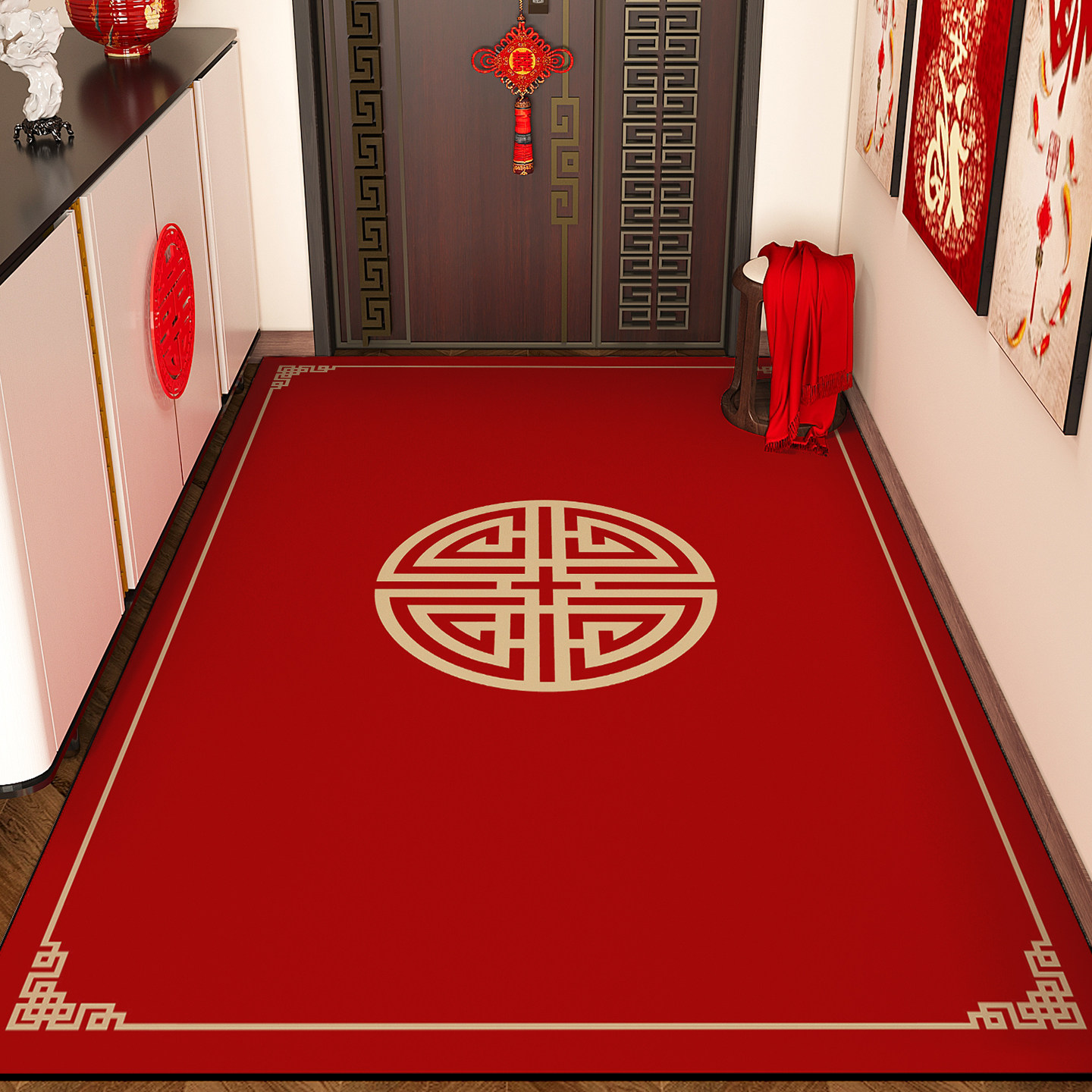 中式喜庆入户门地垫家用门口竖版门垫进门客厅换鞋脚垫红加厚地毯,居家布艺,入户地垫,淘宝优惠券,粉丝福利购,淘宝优惠卷