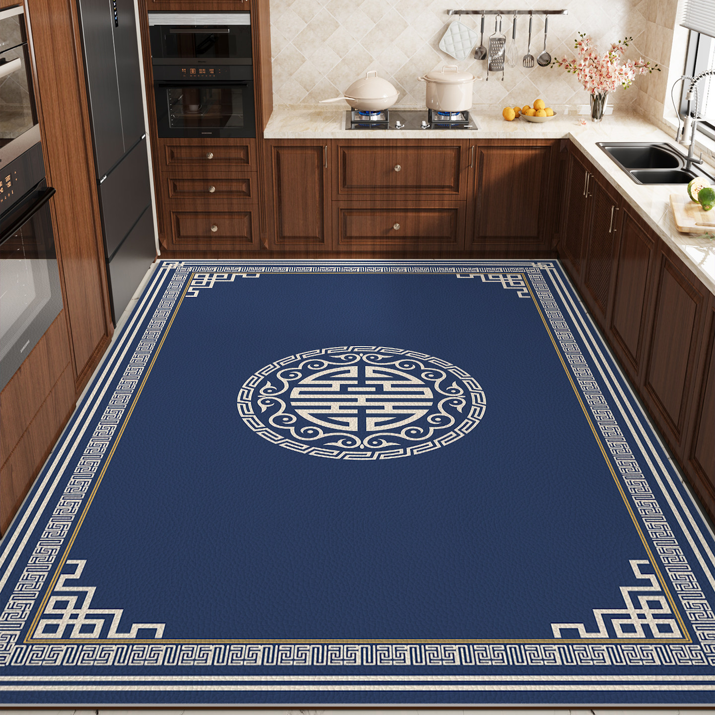 蓝色厨房地垫pvc皮革大面积全铺脚防滑防油可擦免洗垫厚地毯定制,居家布艺,厨房地垫,淘宝优惠券,粉丝福利购,淘宝优惠卷