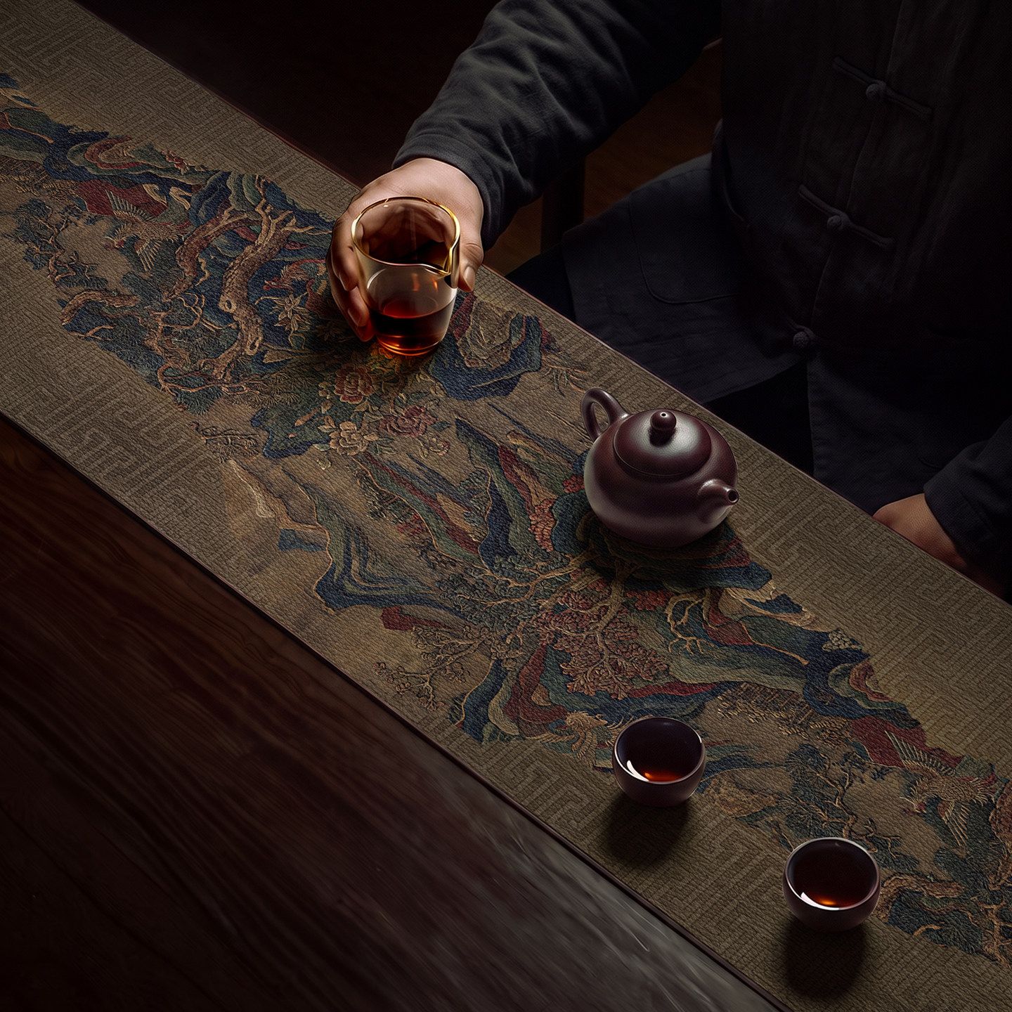 大气沉稳中式茶席垫子茶台桌布高端防水防烫皮革桌旗茶几茶桌垫布