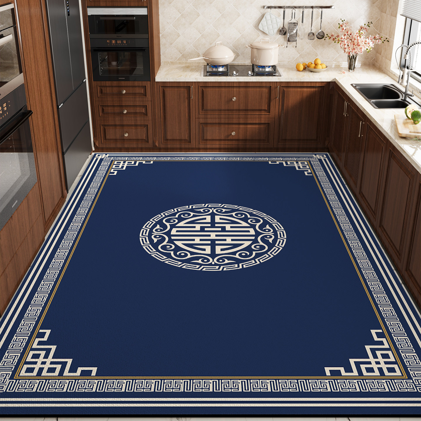 蓝色高级厨房地垫硅藻泥满铺吸水吸油防滑耐脏专用脚垫可定制地毯,居家布艺,厨房地垫,淘宝优惠券,粉丝福利购,淘宝优惠卷