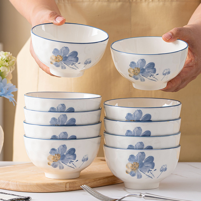 10个装吃饭碗家用陶瓷4.5/5英寸米饭碗高颜值2026年新款瓷碗餐具