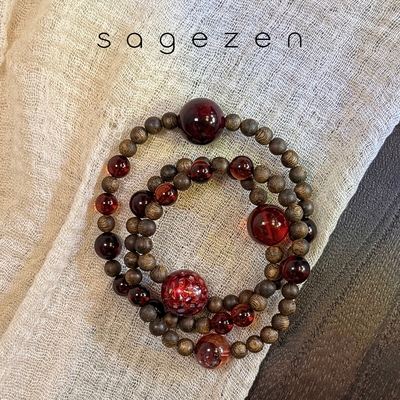 天然绿奇楠沉香手串血珀大漆珠