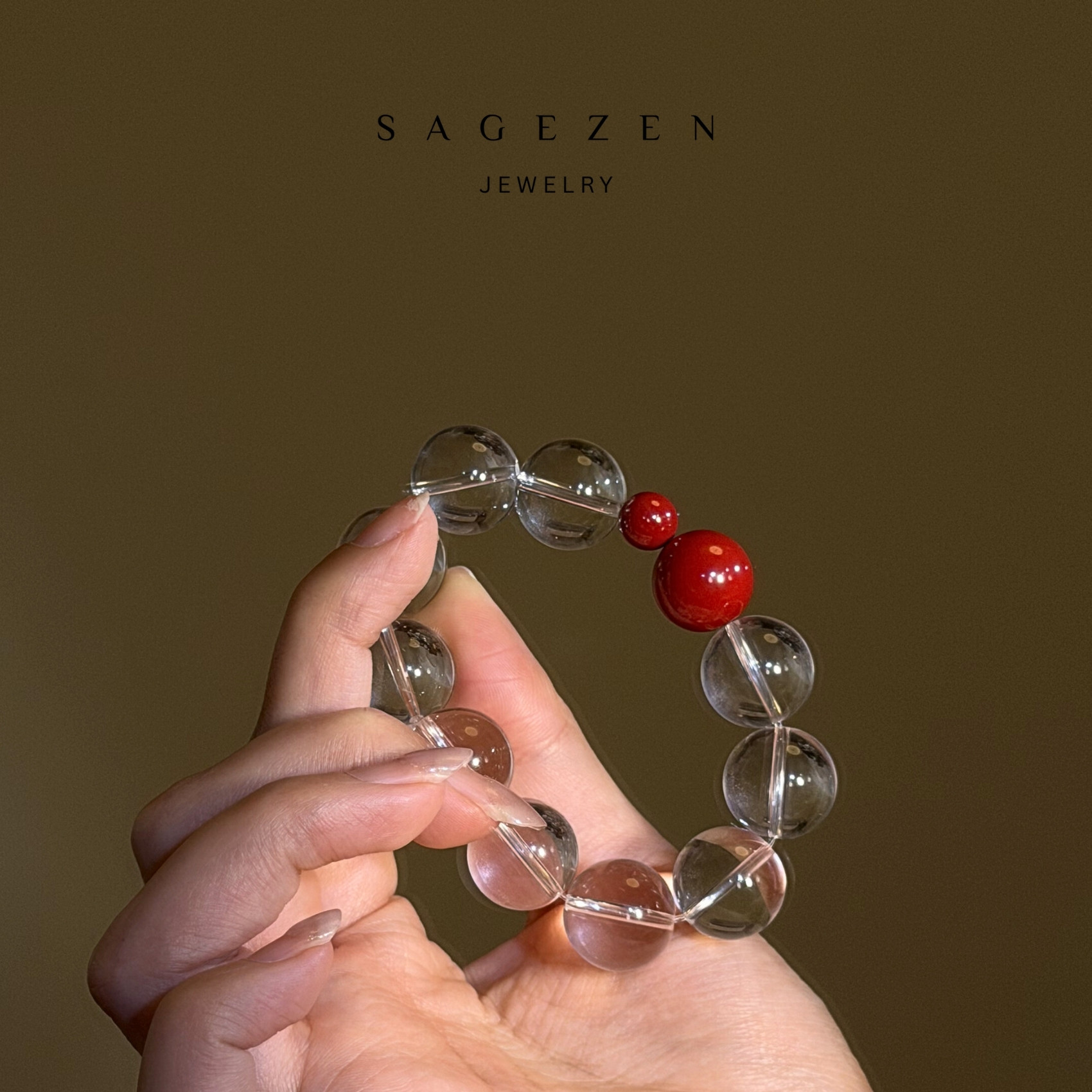 美人痣｜护身纳福/平衡净化/天然3A收藏级白水晶手串帝王朱砂手链