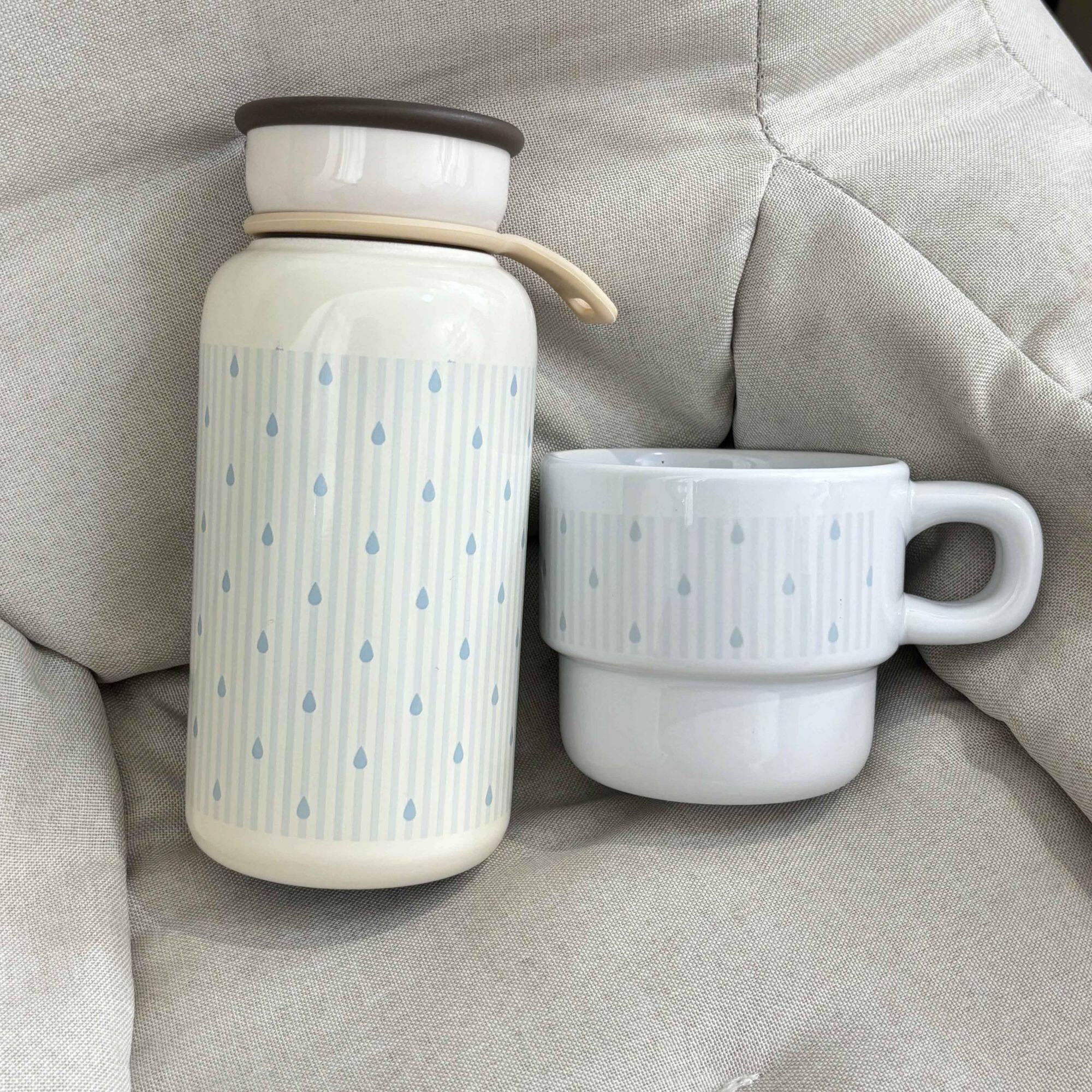 韩系竖纹304不锈钢保温杯400ML