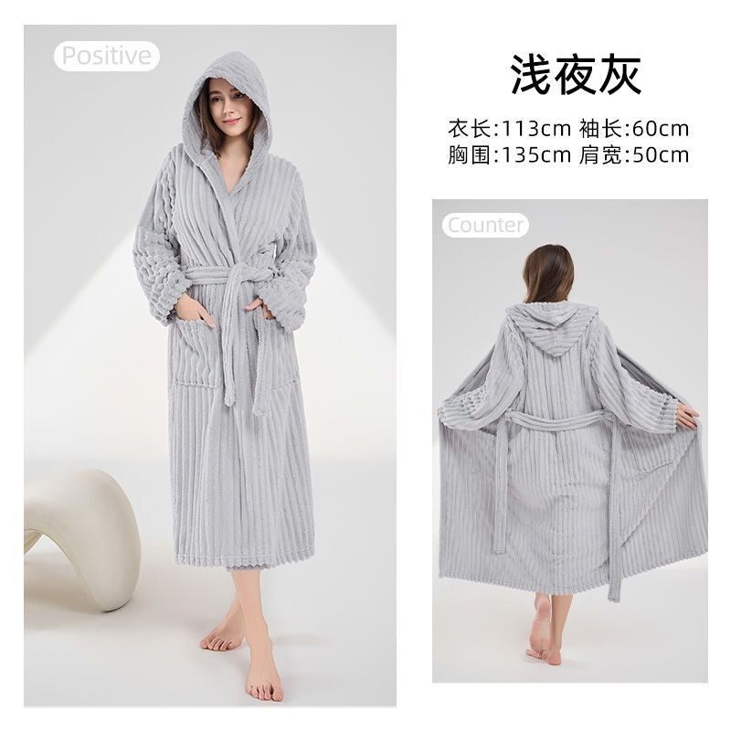 连帽珊瑚绒吸水速干保暖睡袍