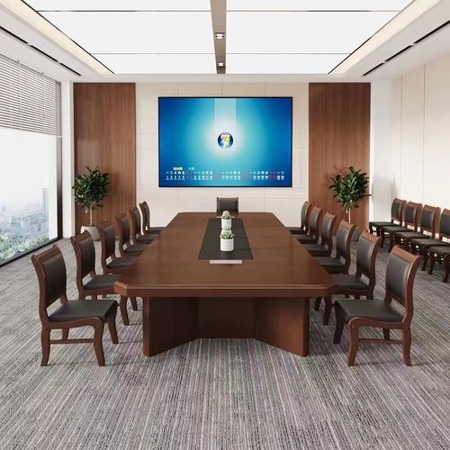 大型会议桌长桌油漆实木皮党建会议室培训桌椅组合长条形办公桌子