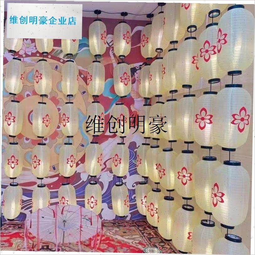 l古风灯笼墙装饰汉服拍照道具连串古装I中式彷古民宿发光米白色宫