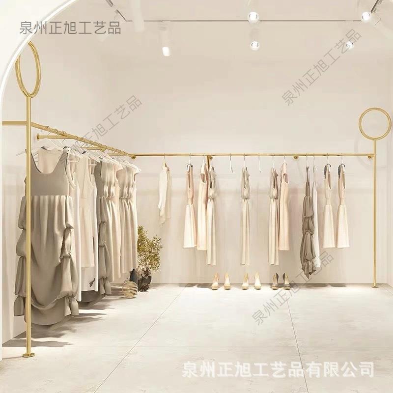 新品服装店展示架上墙壁挂侧挂女装童装店货架金色挂衣架子