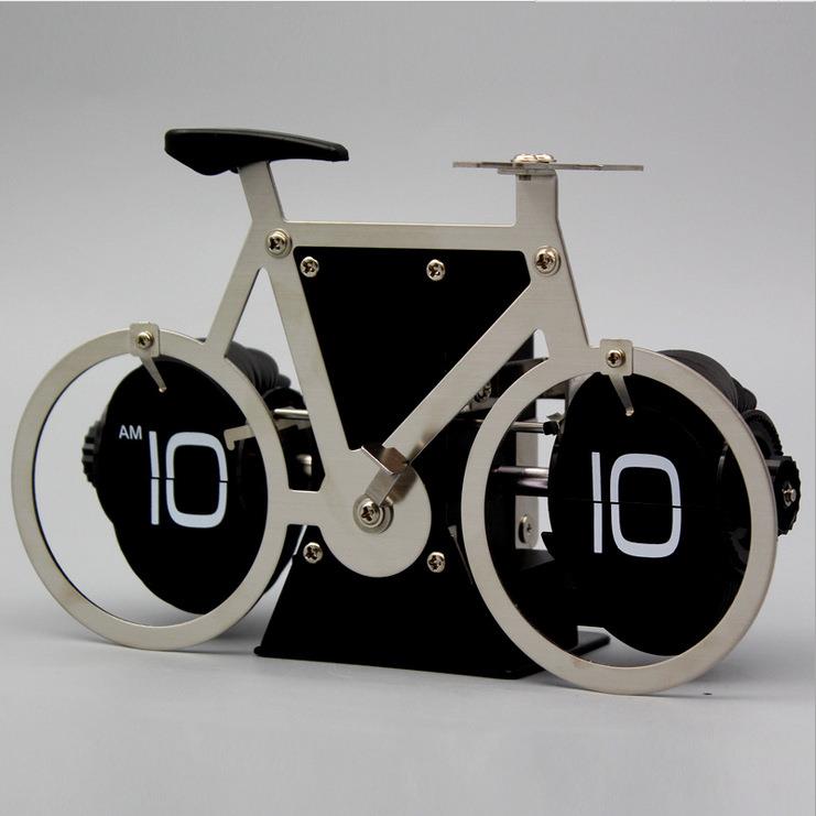 时尚自行车翻页钟表电子钟创意欧式复古座钟翻叶时钟台钟新潮