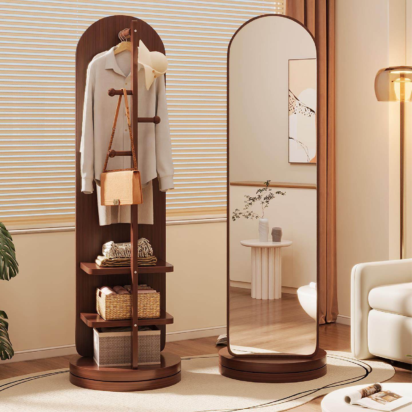 全身镜落地镜家用女生卧室可旋转移动全身镜子挂衣帽架一体全身镜