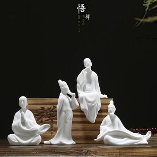 禅意白瓷人物李白中式水培小摆件陶瓷小和尚盆景鱼缸造景客厅装饰