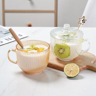 燕麦牛奶早餐杯家用玻璃杯水杯男喝水杯带盖勺杯子女咖啡杯燕麦杯