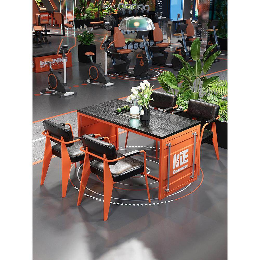 工业风桌椅组合奶茶店咖啡厅餐厅创意洽谈区酒馆酒吧铁艺卡座沙发