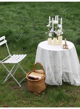 影楼婚纱照摄影道具烛台花欧式复古化妆镜外景画架拍摄摆件圆桌布