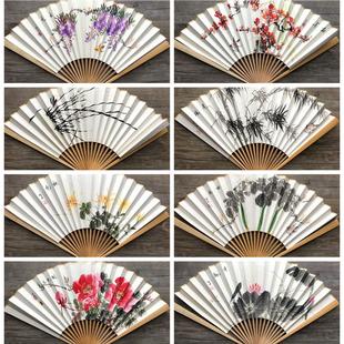 文玩折扇9寸水磨玉竹扇手绘扇面纯手绘折扇成扇苏工扇面宣纸折扇