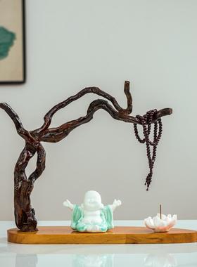 创意天然实木根雕饰品工艺品家居客厅装饰风化木树根禅宗人物基地