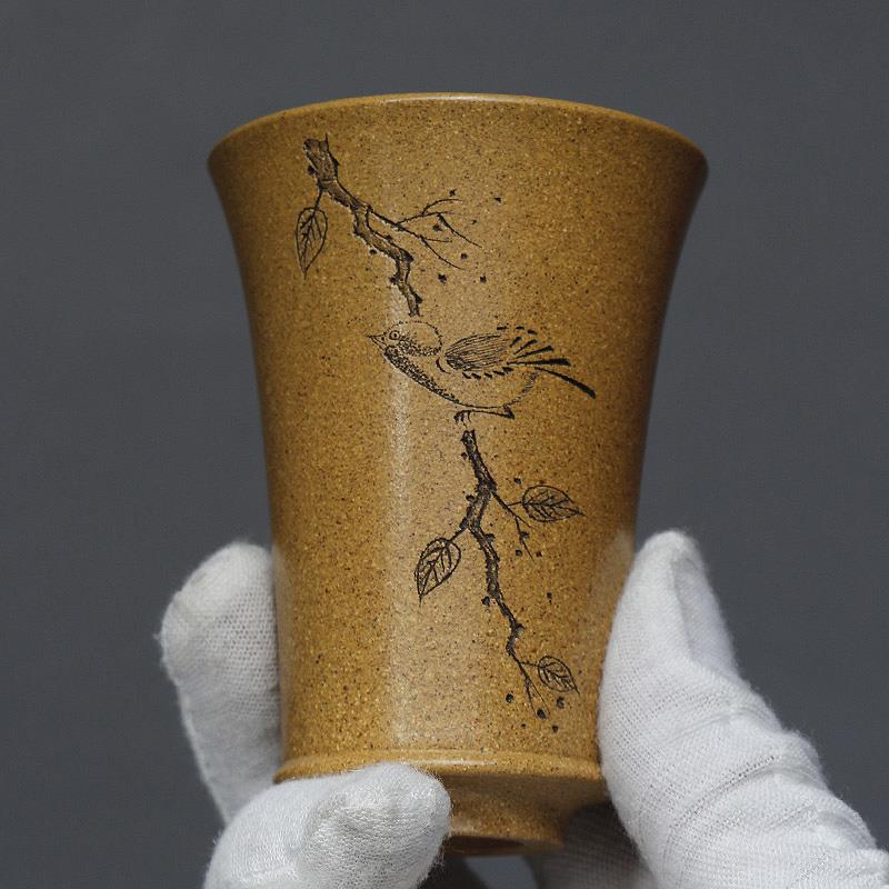 宜兴紫砂杯纯手工刻绘喜上眉梢主人杯功夫茶杯品茗杯闻香杯小杯