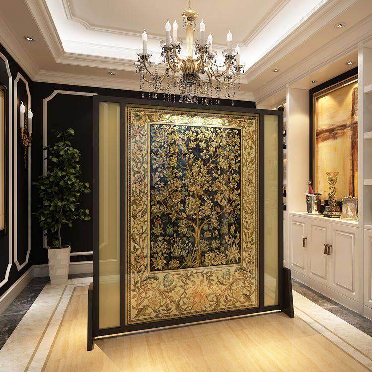 欧式屏风隔断客厅遮挡欧美风入户门档门玄关大堂定制雕花镂空座屏