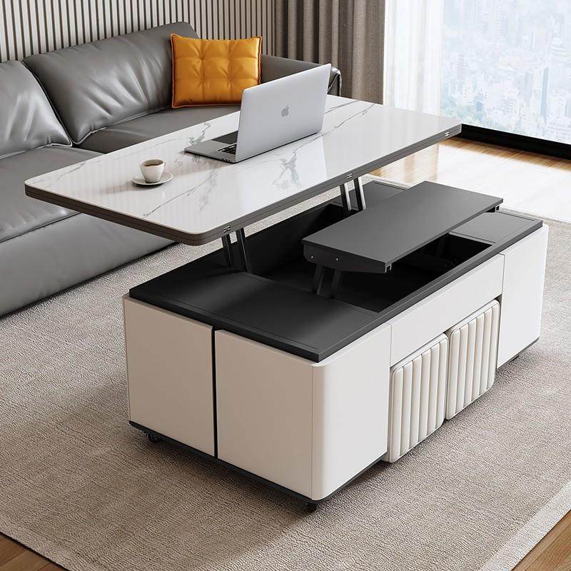 粤乐居多功能简约岩板升降茶几餐桌两用折叠客厅小户型轻奢创意