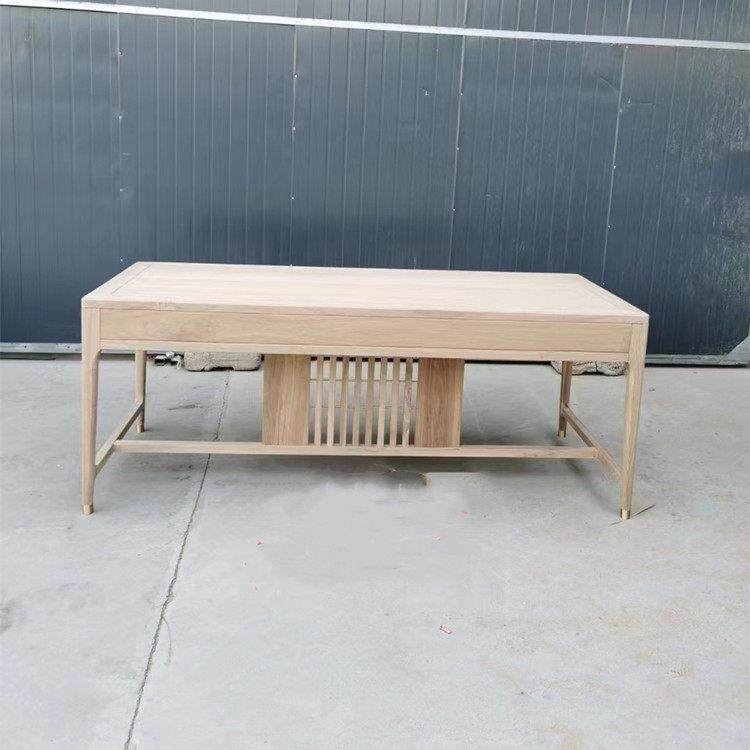 新中式茶桌椅组合白茬写字台书桌北榆木茶台办公室喝茶桌整装实木